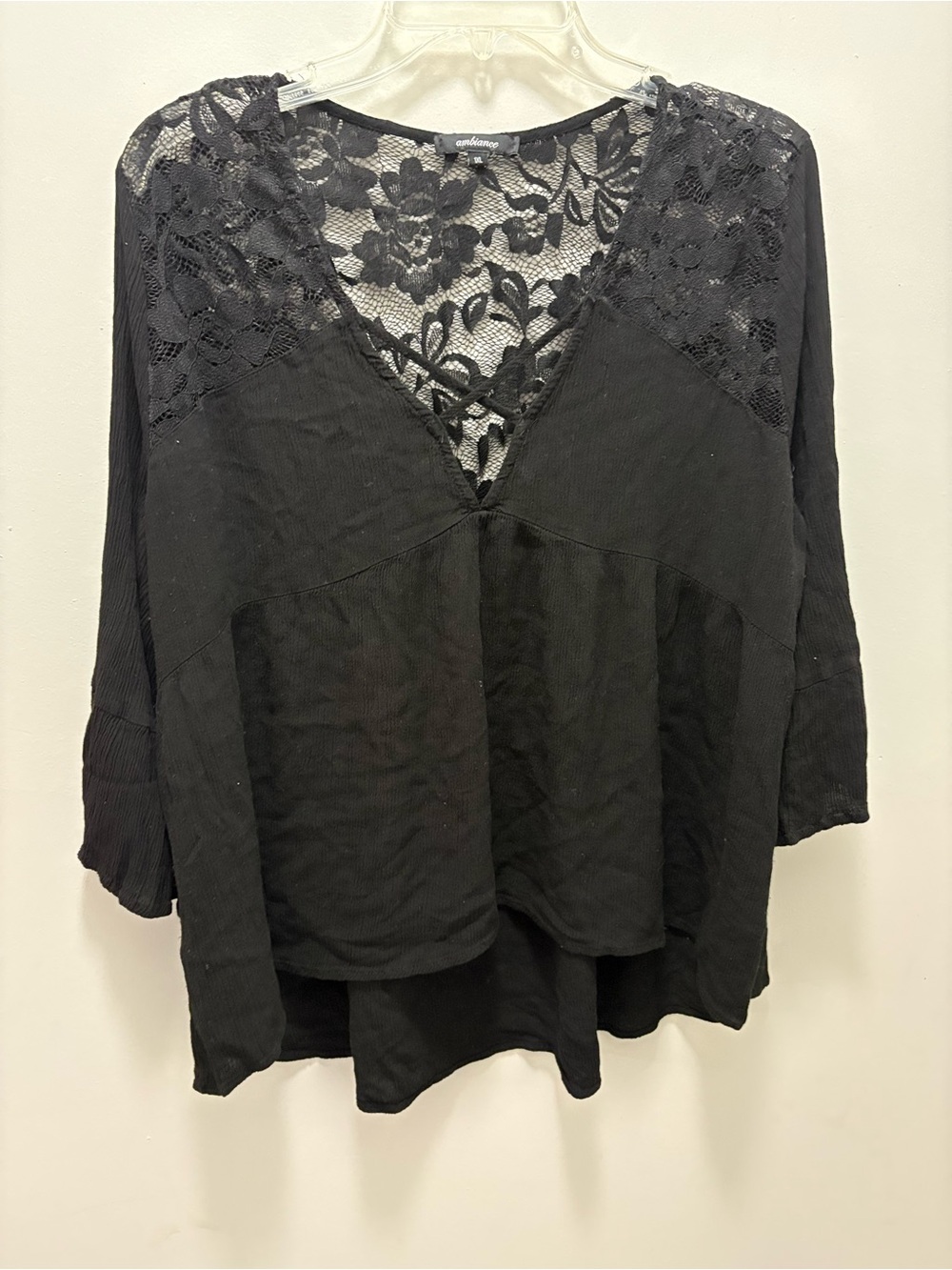 Ambiance Black Lace-Inset V-Neck Tunic Top